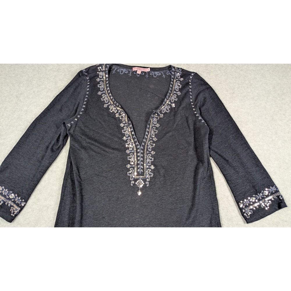 Calypso St Barth Women Dress Small 100% Linen Sequin Tassel Hem Coverup‎ - Picture 2 of 15